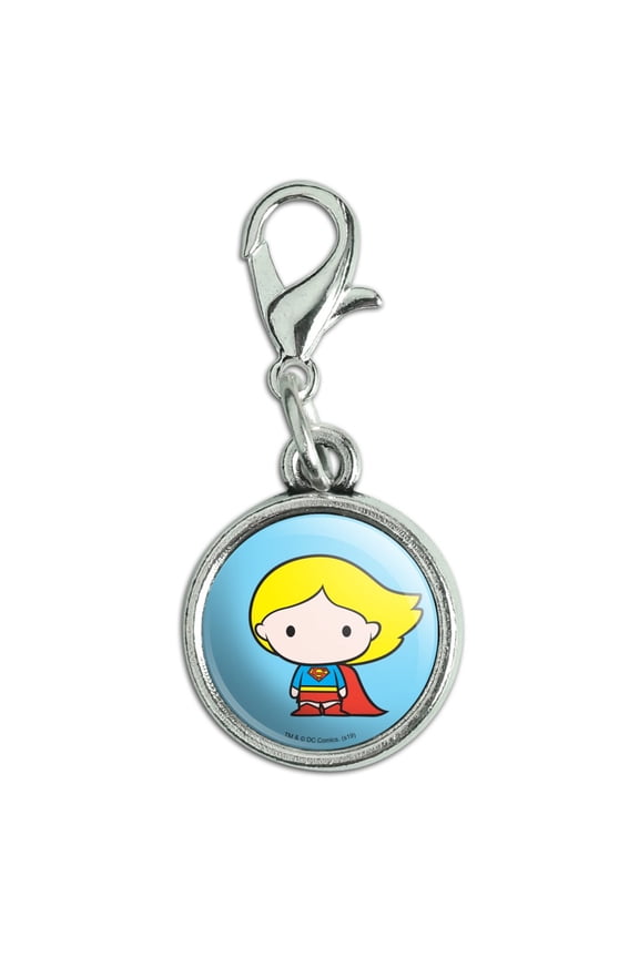 Superman Supergirl Cute Chibi Character Antiqued Bracelet Pendant Zipper Pull Charm with Lobster Clasp