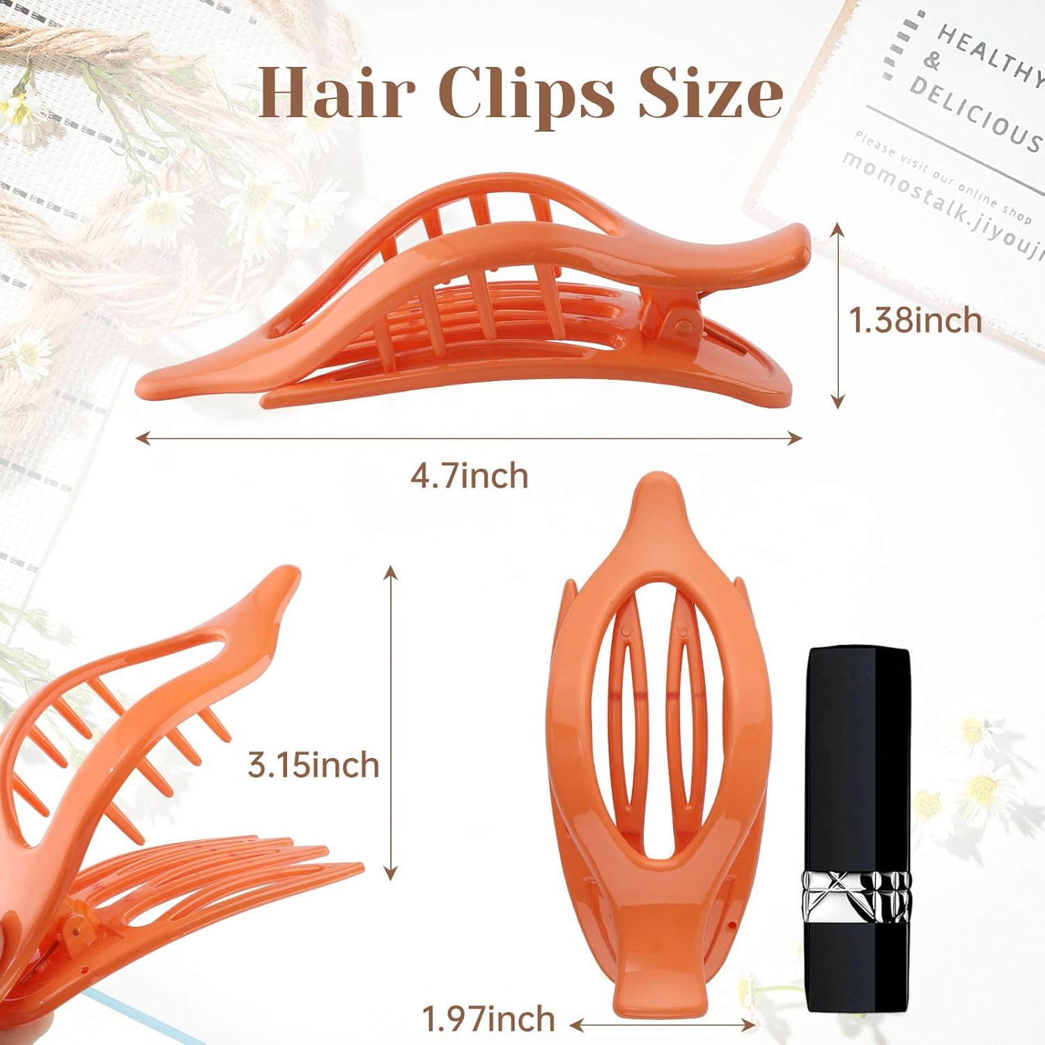 French Flat Hair Clips for Women - 6Pcs Flat Hair Claws for Thin Thick Hair Strong Hold No Slip Grip Hair Claw Clips for Women Girls (Polished(Highly saturated colors))