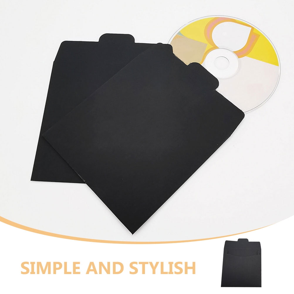 LULULION 100Pcs Black Lightweight Kraft Paper Cd Sleeves Multipurpose Cd Packaging Envelopes for Disc Storage