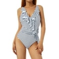 thumbnail image 2 of Liacowi Women Ruffle One Piece Swimsuit Sexy Deep V Neck Padded Monokini Tummy Control Bathing Suit Beachwear, 2 of 9