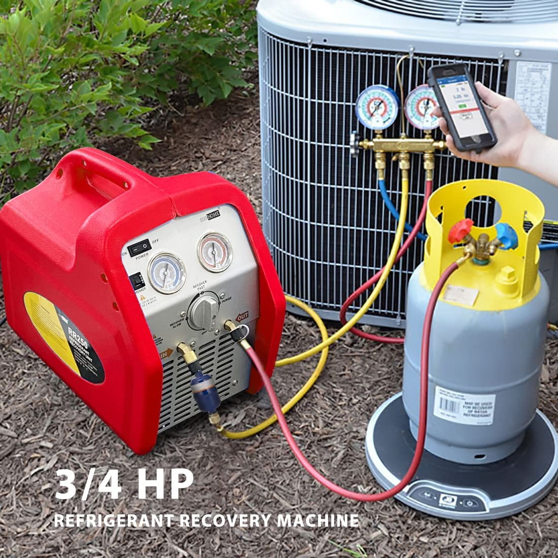 SPECSTAR 110-120V AC 60Hz 3/4HP Single Cylinder Portable Refrigerant Recovery Machine, Red