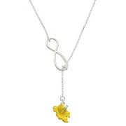 Delight Jewelry Silvertone Yellow Hibiscus Flower Silver tone Elegant Infinity Lariat Necklace
