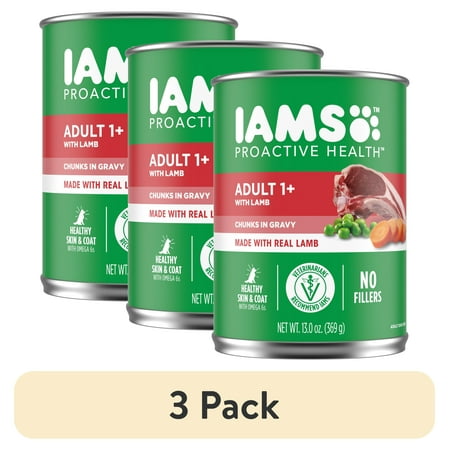 (3 pack) Iams Proactive Health Lamb Chunks In Gravy Wet Dog Food, 13 Oz Can