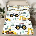 thumbnail image 2 of Manfei Cartoon Truck Tractor Bed Sheets 4pcs, Kids Construction Vehicle King Sheets, Green Tree Sheet Set, Ultra Soft Home Decor, 2 of 6