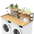 thumbnail image 3 of Advwin 54" Washer Dryer Countertop with Hanging Rod & Storage Shelves, Laundry Room Countertop Set, Washer and Dryer Topper with Anti-Slip Pads, Natural, 3 of 8