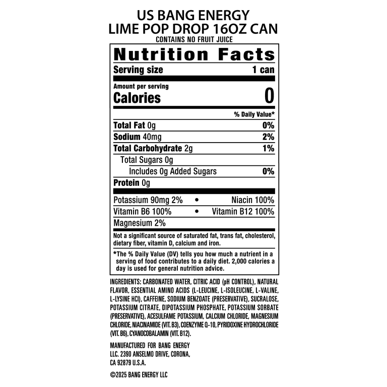 Bang Energy Drink, Lime Pop Drop, 16 fl oz, 12 Pack photo 5