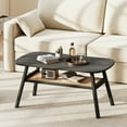 thumbnail image 4 of Gymax 2-Tier Coffee Table w/ Rattan Storage Shelf & Rubber Wood Legs for Living Room, 4 of 10