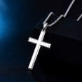 thumbnail image 2 of MONBO Simple Cross Pendant Long Chain Necklace Religious Polished Plain Sterling Silver Cross Pendant Necklace for Men/Women Xmas Christmas Gift Jewelry C87, 2 of 2