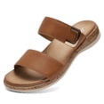 thumbnail image 3 of Littleplum Women's Arch Support Sandals Wide Leather Strap Casual Summer Beach Sandals for Women,Brown,Size 6, 3 of 11