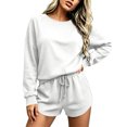 thumbnail image 4 of Women's 2 Piece Tracksuit Outfit Raglan Long Sleeve Crew Neck Sweatshirt and Sweatshorts Sets Soft Casual Y2K Streetwear Workout Set Black, 4 of 6