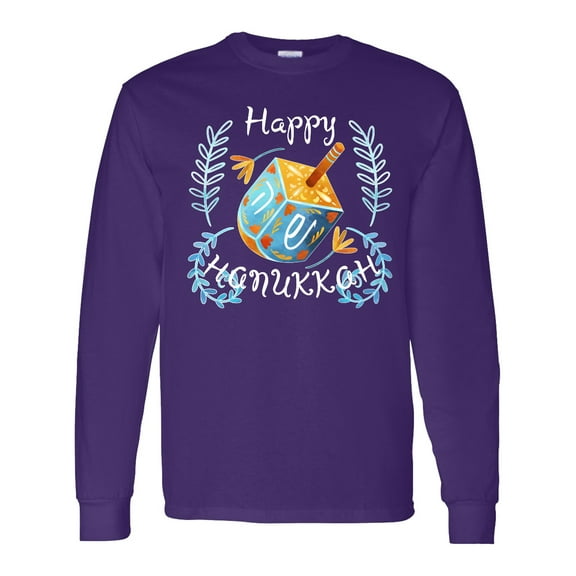Inktastic Happy Hanukkah Dreidel and Laurels Long Sleeve T-Shirt