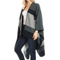 thumbnail image 5 of Sakkas Mari Women's Reversible Large Poncho Shawl Wrap Scarf Cape Ruana Blanket - StripeSteelBlue - One Size Regular, 5 of 7
