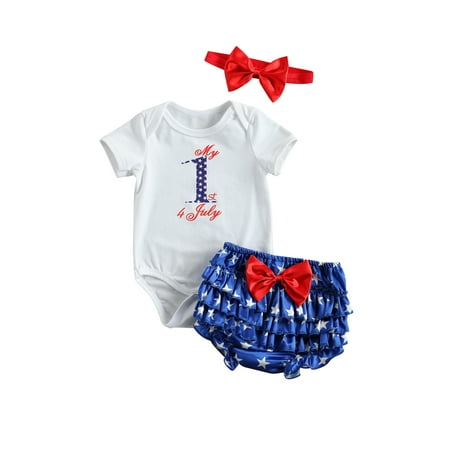 

Licupiee Newborn Baby Girl 4th of July Outfit My 1st 4th of July Romper Ruffle American Flag Shorts Bottoms Headband Set 0-3 Months