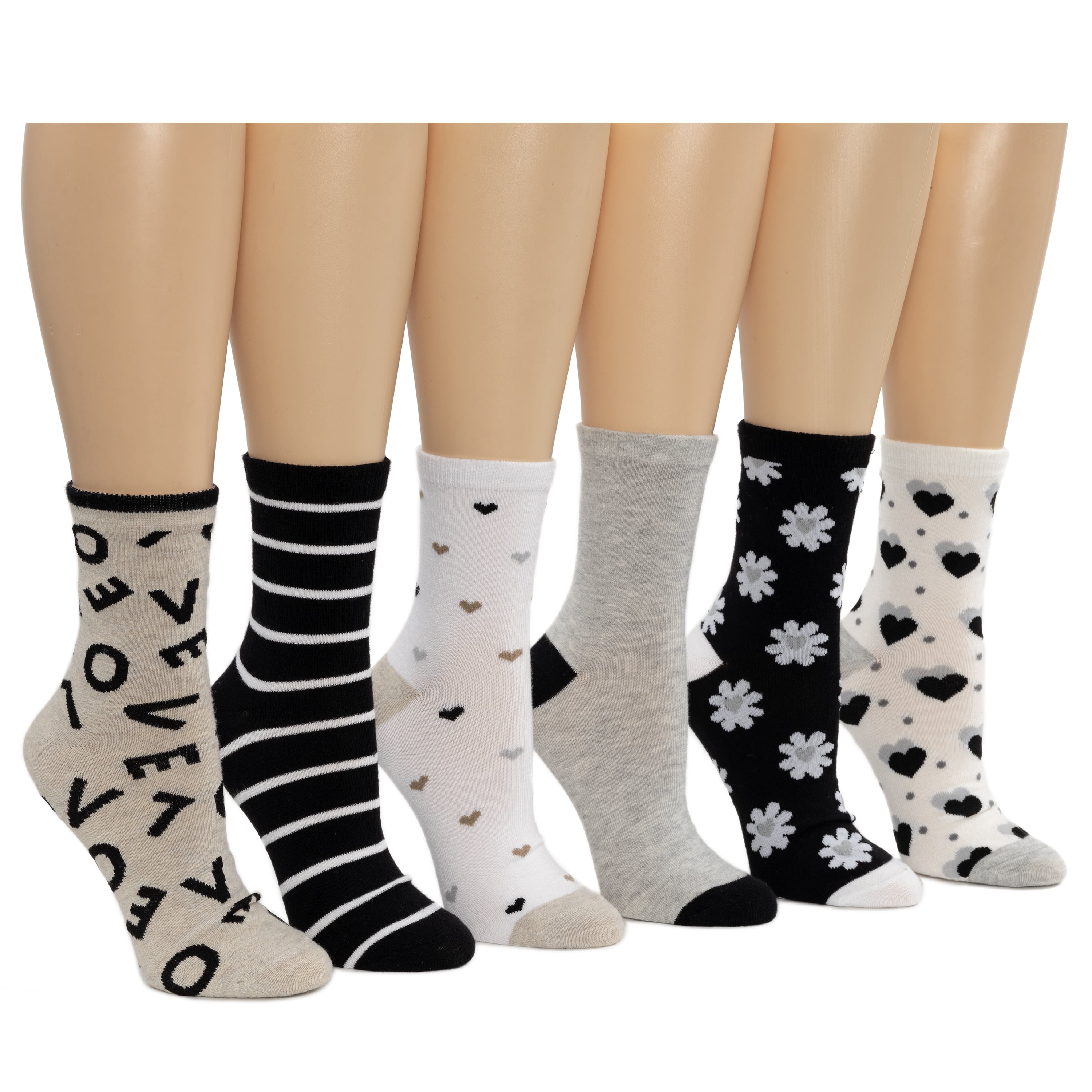 Joyspun Women’s Dress Demi Crew Socks, 6-Pack, Shoe Sizes 4-10