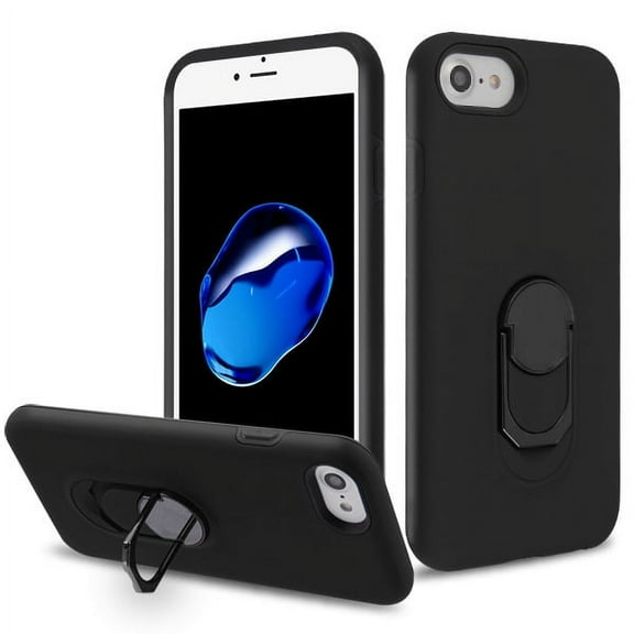Apple iPhone 8, iPhone 7, iPhone 6s /6 Case Metal Ring Kickstand TPU Shockproof Bumper Hybrid Dual Layer Grip 360° Rotate Ring Holder Stand Magnetic Phone Shell BLACK Cover for iPhone 7/8 /6s/6