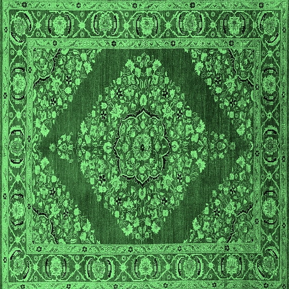 Ahgly Company Indoor Square Oriental Emerald Green Industrial Area Rugs, 7' Square