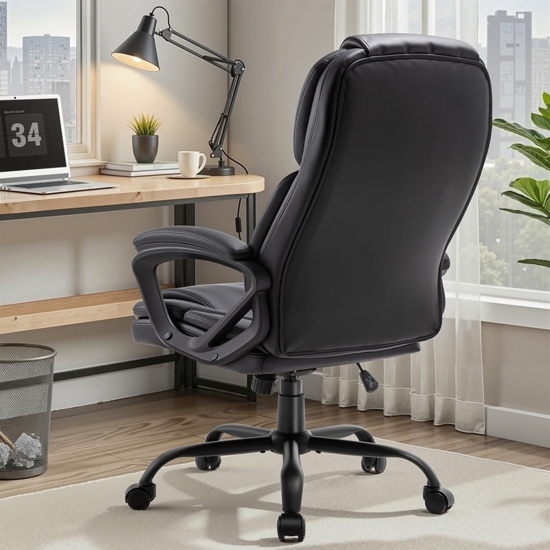 Walsunny Leather Chair, Big and Tall Executive Office Chair, High Back Ergonomic Desk Chair, Adjustable Leather Office Chair with Lumbar Support Black