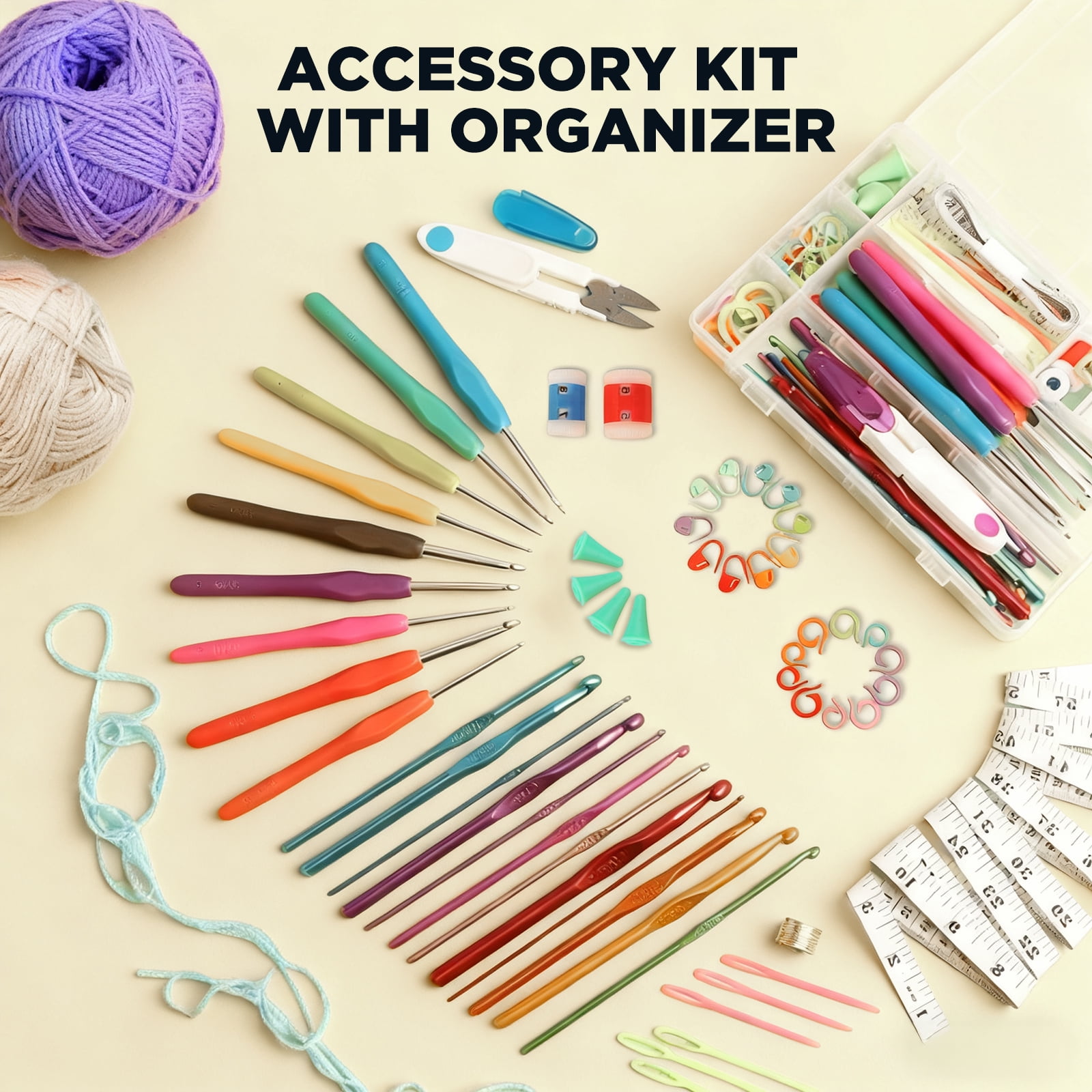 HUANCTOMA  Crochet Kit for Beginners Adults and Kids,Knitting Supplies With 1800yd Acrylic Yarn 21 Ergonomic Hooks Canvas Storage Bag Lots more