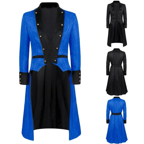 qolati Steampunk Gothic Jacket for Women Elegant Floral mbroider Long Sleeve Button Down Renaissance Cardigan Coat Vintage Pleated High Low Tailcoat