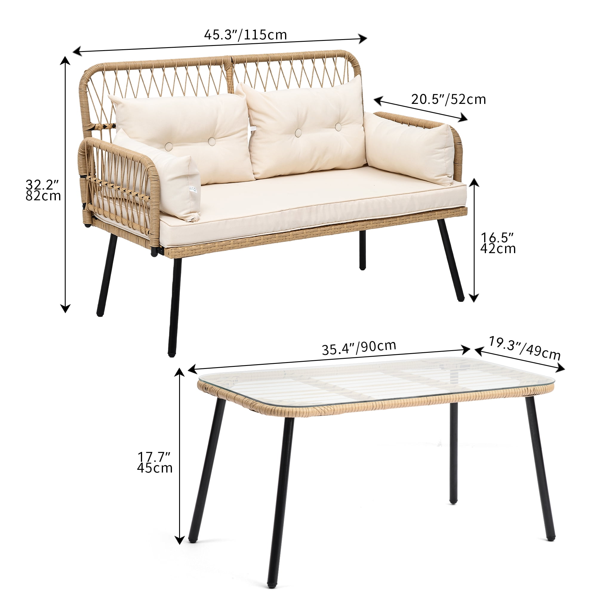 Dextrus 2-Piece All-Weather Outdoor Wicker Loveseat,&nbsp; Rattan Conversation Patio Furniture Set, Perfect for Backyard, Balcony, and Deck - Light Brown + Beige