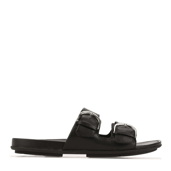 Women's Fit Flop Gracie Buckle Leather Slides Sandals in Black