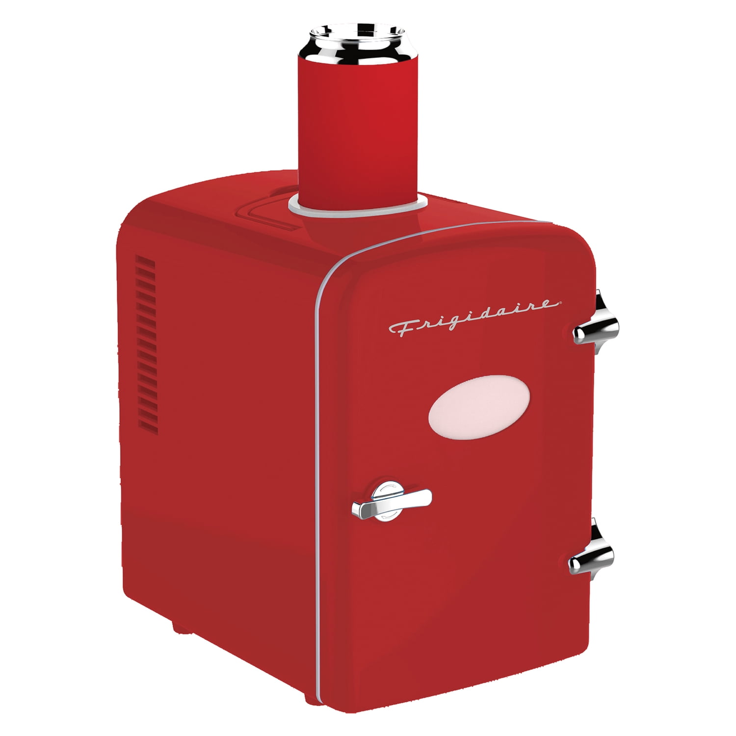 Frigidaire EFMIS171-RED 6+1-Can 48-Watt Retro Mini Portable Fridge with Top-Mounted Active-Cooling Can Holder (Red)