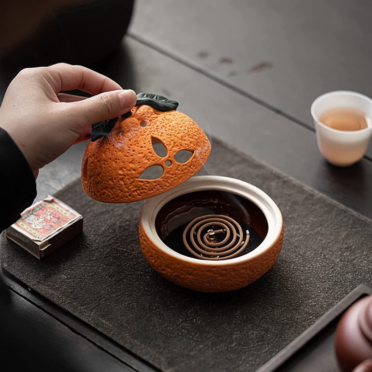 Orange Incense Burner, Handmade Ceramic Incense Holder, 3 in 1