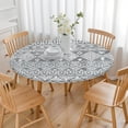 thumbnail image 3 of Stretchable Round Table Cover with Boho Floral - Elastic Hem Fits 52 to 56 Inch Tables - Colorful Kitchen Tablecloth, 3 of 7