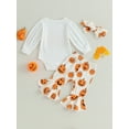 thumbnail image 4 of Newborn Baby Girls My 1st Halloween Outfits Long Sleeve Letter Romper Pumpkin Bell Bottoms Headband Fall Winter Clothes, 4 of 8