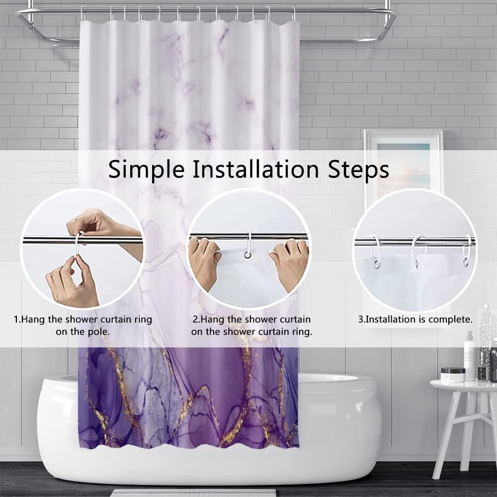 Purple Shower Curtain, Abstract Marble Shower Curtain for Bathroom Waterproof Fabric Shower Curtain Set with Hooks 72x84 inches