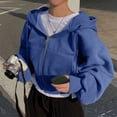 thumbnail image 2 of Zip Up Hoodie Women Cropped Sweatshirts Long Sleeve Drawstring Hooded Jacket (Blue M), 2 of 5
