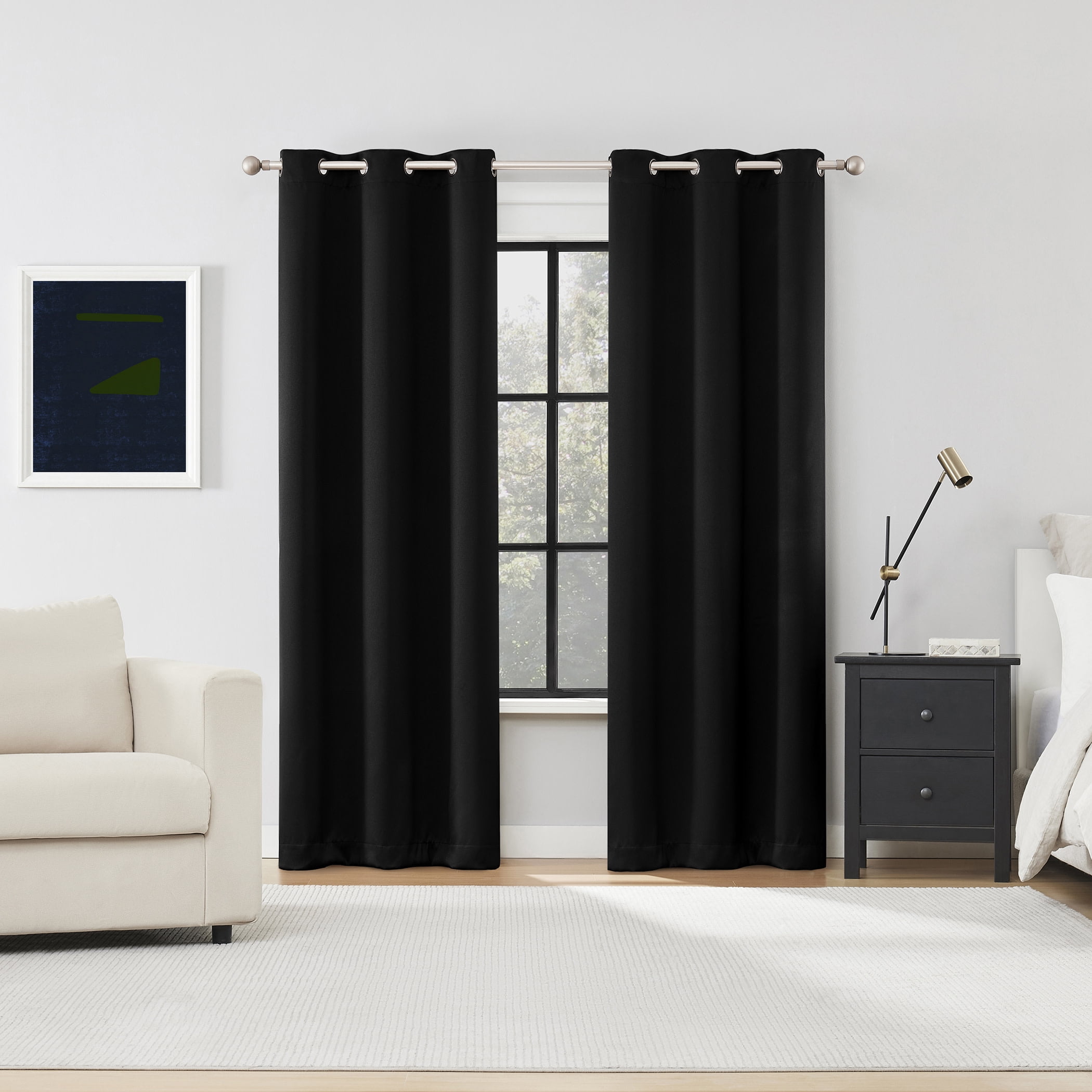 Sun Zero Graham 2-pack Magnetic Closure 100% Blackout Grommet Curtain Panel Pair, 40"W x 108"L, Black