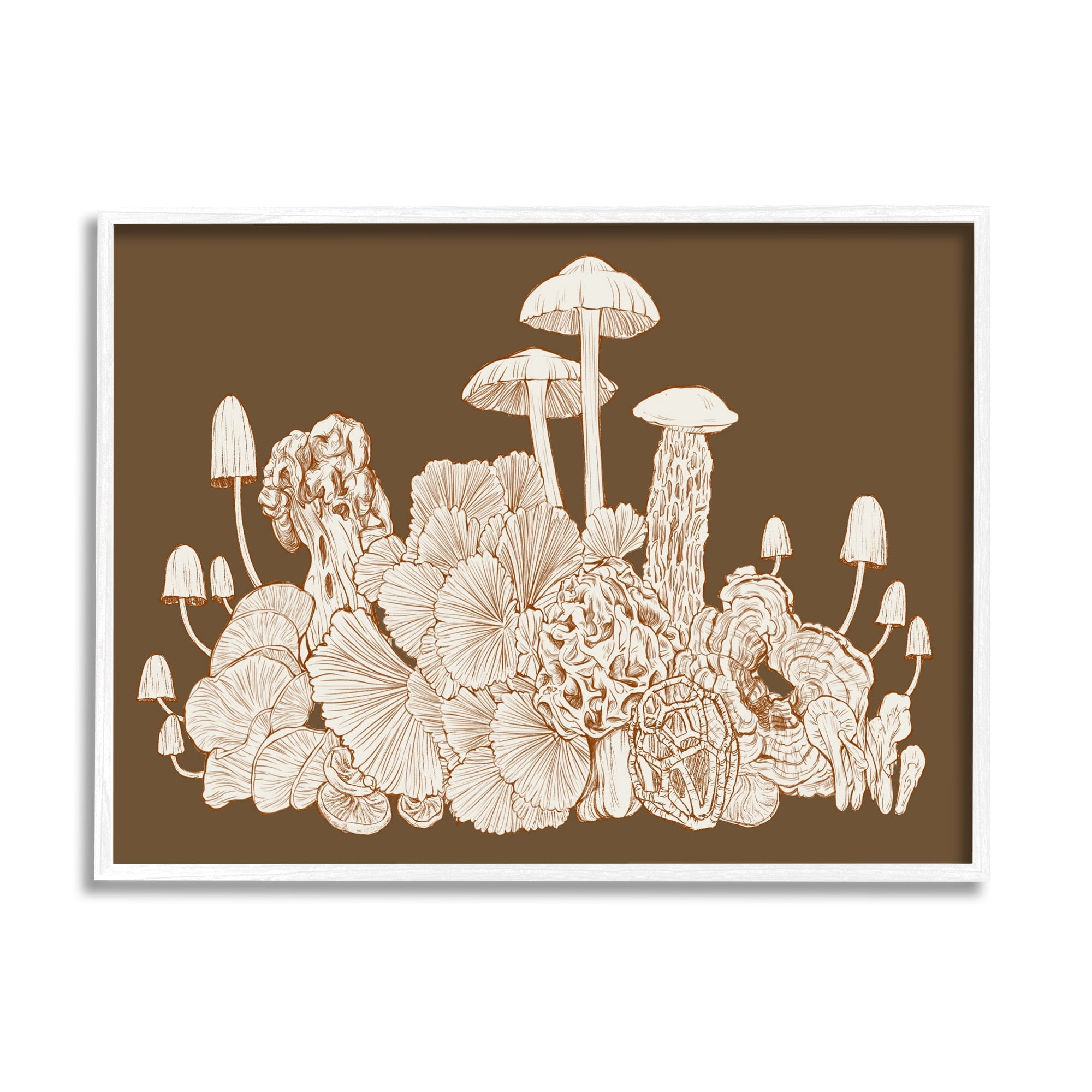 Stupell Industries Mushroom Cluster Sketch Brown Boho Forest Forage Drawing Print Framed Art Print Wall Art, 20x16, By Ziwei Li