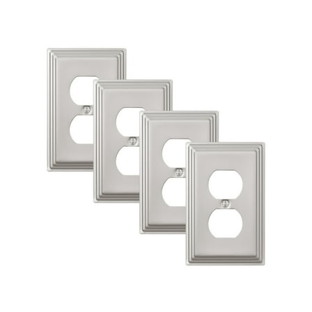DEWENWILS 4-Pack Brushed Nickel Outlet Covers & Switch Plates — Decorative Metal Wall Plates for Light Switches & Duplex Outlets (1-Gang Standard Size)