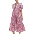 thumbnail image 2 of Women's Floral Print Puff Sleeve V Neck Tiered Midi Dress Casual Vacation Sundress Rose Pink S, 2 of 10
