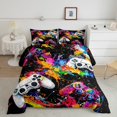 thumbnail image 2 of Manfei Kids Gamepad Controller Queen Comforter Set,Console Video Game Bedding Sets,Watercolor Splatter Ink Bedding Comforter Set For Boys,Luxury Bedroom Decor Reversible,3pcs, 2 of 8