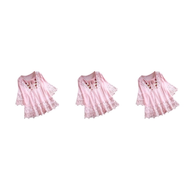 Camisa de moda Qarigey para mujer vintage cuello en V rosa S