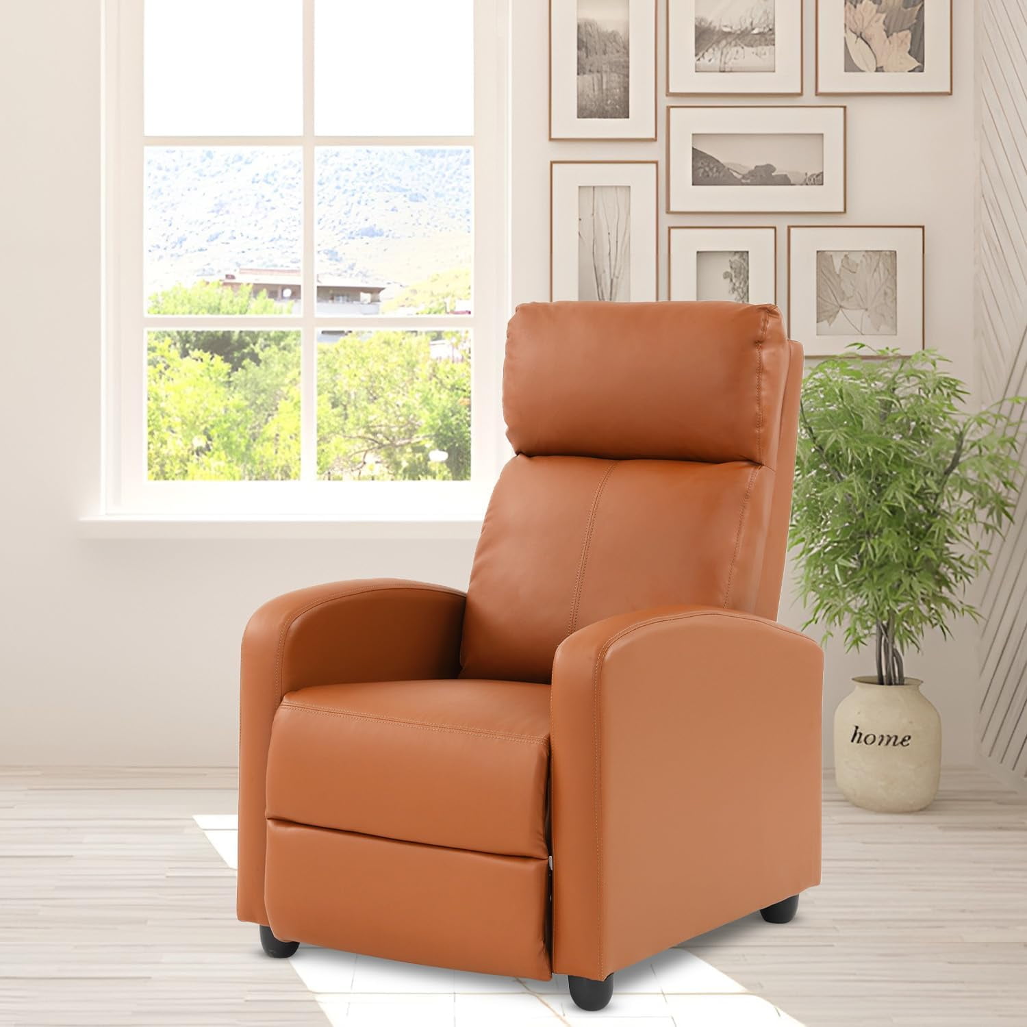 Recliner Chair Padded Seat Pu Leather Reclining Chairs for Living Room Adjustable Single Sofa with Footrest Home Theater Seating Modern Lazy Boy Recliner Sofa Reading Chair, Tan