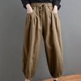 thumbnail image 4 of BVOFAR Womens Cotton Linen Pants Casual Summer Palazzo Pants Baggy Wide Leg Drawstring Elastic Waist Trousers with Pockets 2025, 4 of 4