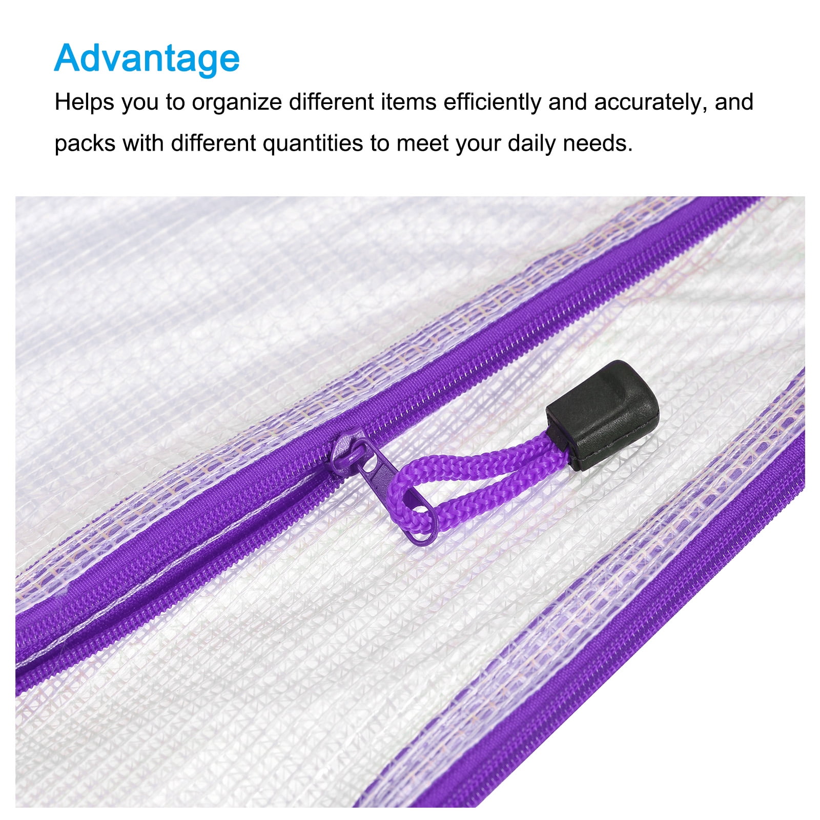 Unique Bargains Mesh Zipper Bag Plastic Zip File Pouch Document Folders Purple