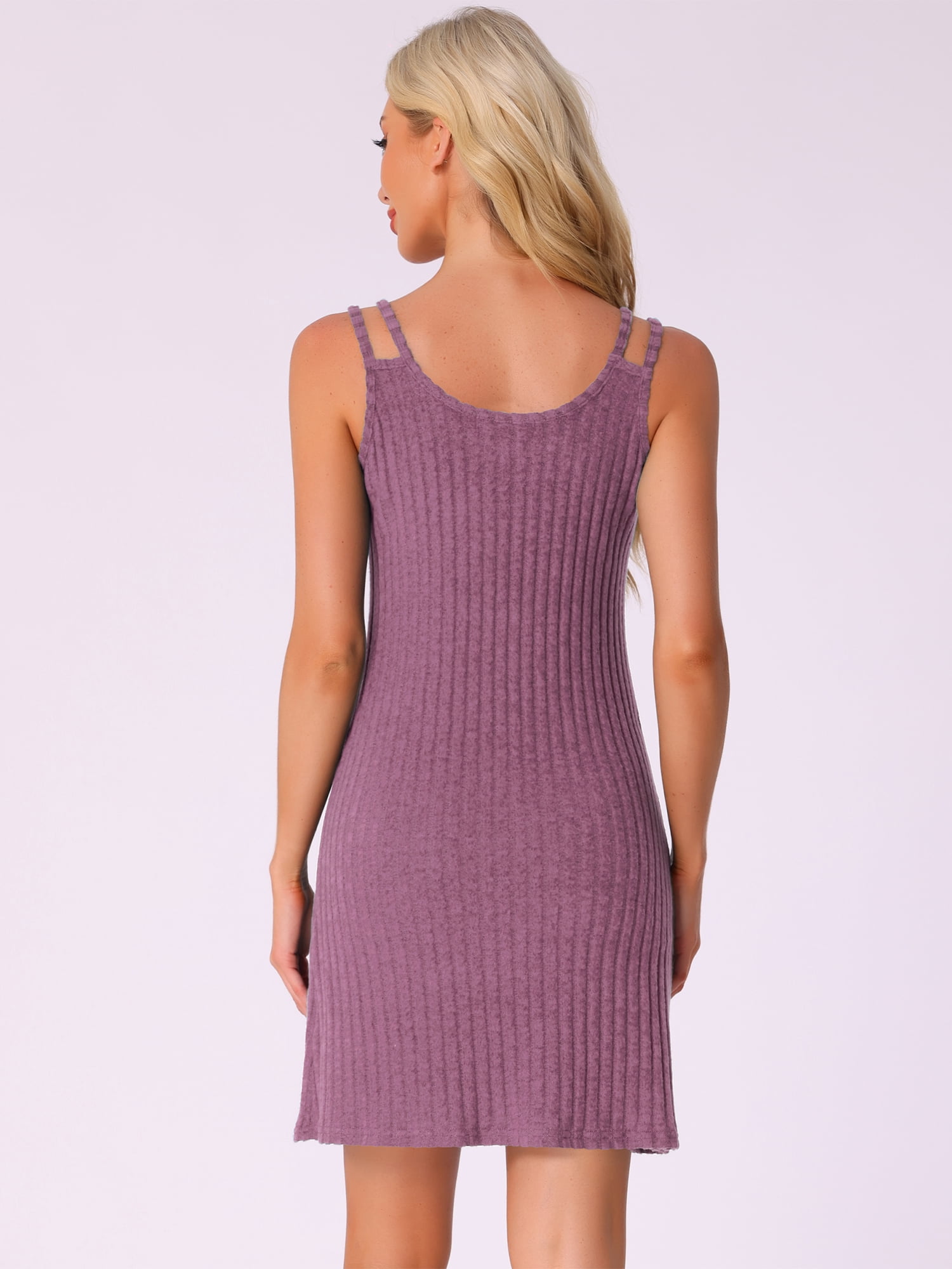 DARING DIVA Women's Sleeveless Lounge Ribbed Knit Tank Nightshirt XS Dark Purple