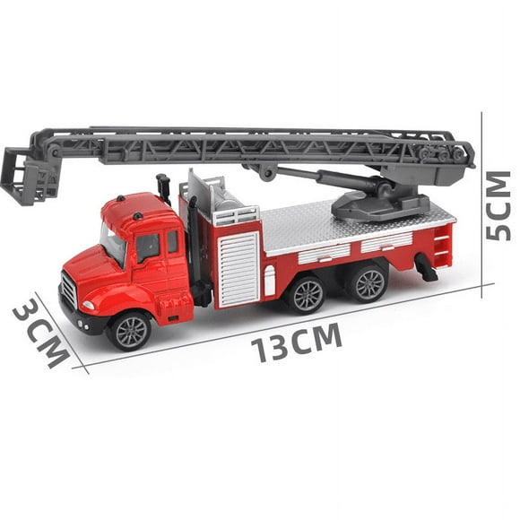 (2 pieces) Pull back fire alloy car lift ladder rescue children boy fall-resistant model car toy car (1:64 fire series - ladder car)