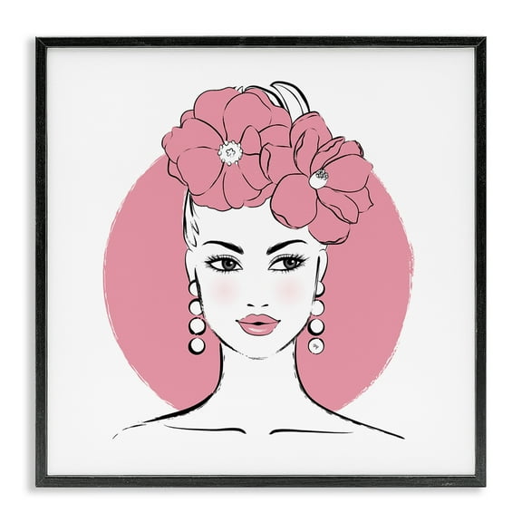 Stupell Industries Pink Lady Portrait Novelty Painting Black Framed Art Print Wall Art, 12 x 12