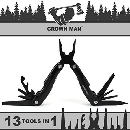 Grown Man™ Survivor Multi Tool - Black - Includes Pliers, Knife, Saw, and more - Best Multitool for Hunting & Camping - Survival Gear - Tactical (Best Place For Camping Gear)