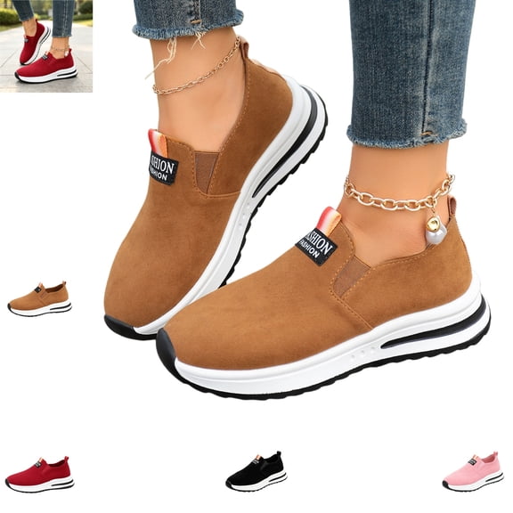 YOUYEDIAN Sneakers for Women Versatile Comfy Breathable Fashion Round Toe Slip On Sport Sneakers Casual Platform Solid Color Walking Shoes