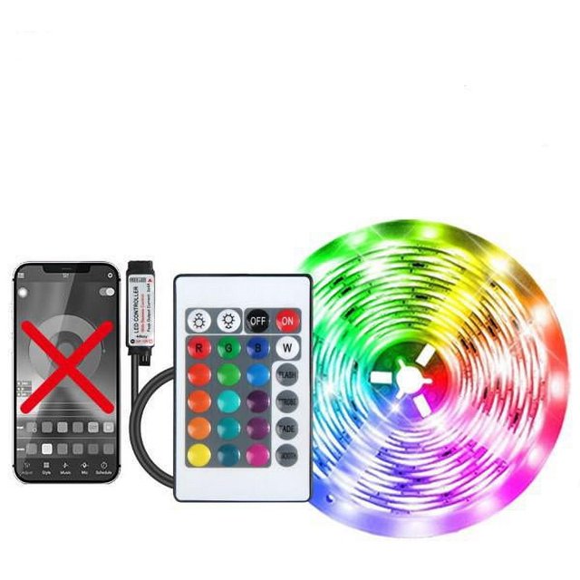 Tira de luces LED RGB con Bluetooth de 20 m, 5 V, USB, con control remoto de 24 teclas, para fondo de TV y Bluetooth