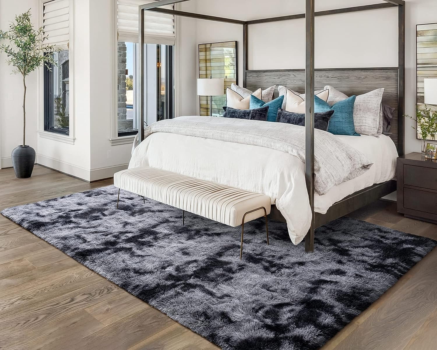 Area Rug for Living Room,Brochao 5ft x 8ft Ultra Shag Area Rug Fluffy Rug,Soft Fuzzy Non-Slip Carpet Mat for Home Decor,Dark Grey