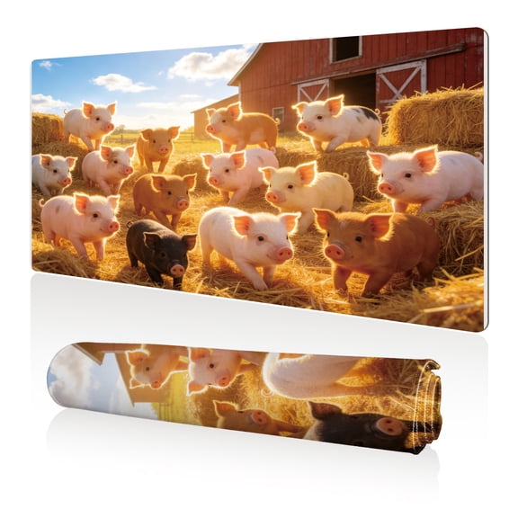 LIVEKEY Mouse Pad 80x40cm Extra Large Non Slip Stitched Durable Easy Clean Cute Piglets Farm Barn Hay for Gaming Office