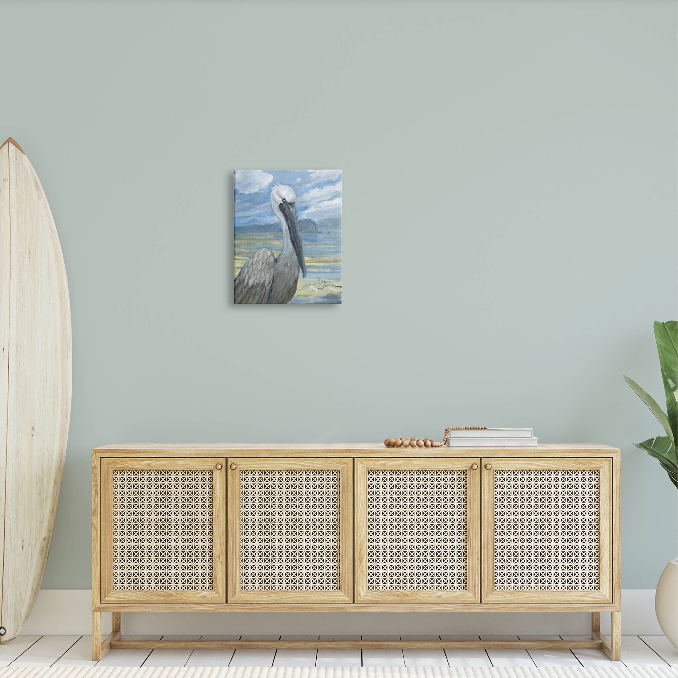 Stupell Industries Salty Pelican Cloudy Coastal beach Painting Gallery Wrapped Canvas Print Wall Art, Design by Paul Brent