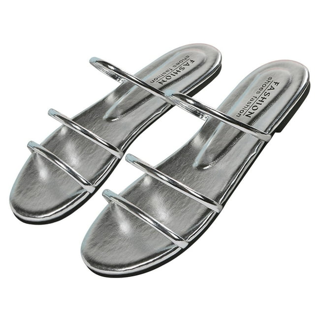 Amzcrzy Zapatos de mujer,Zapatos de mujer,Zapatillas de mujer, Pantuflas planas con cinturón fino y brillantes de una sola palabra para mujer, informales y cómodas Sandalias Mujer Zapatillas De Casa